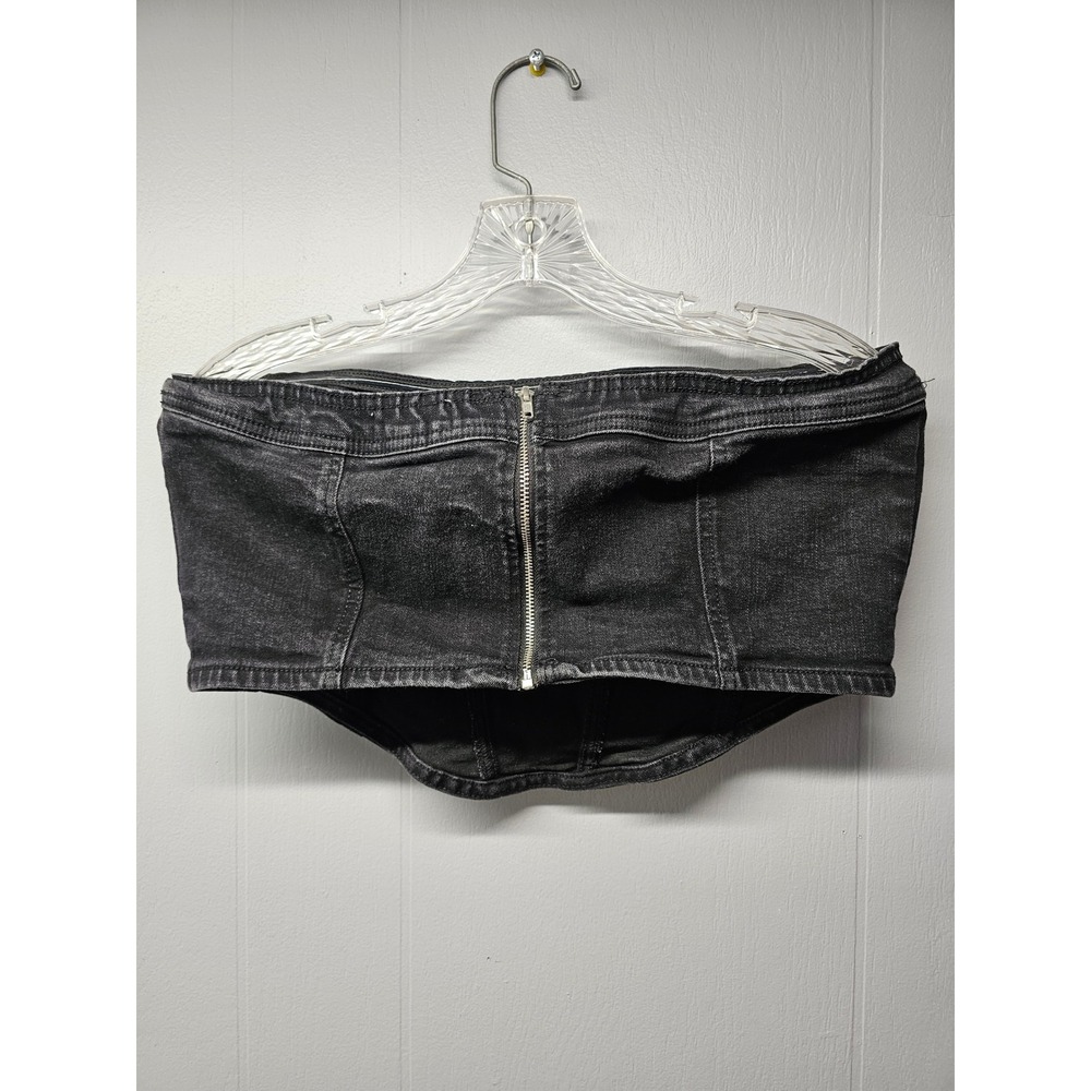 Love Tree Denim Black Corset Tube Top Strapless Zip Back Faded Wash Large - Picture 2 of 5